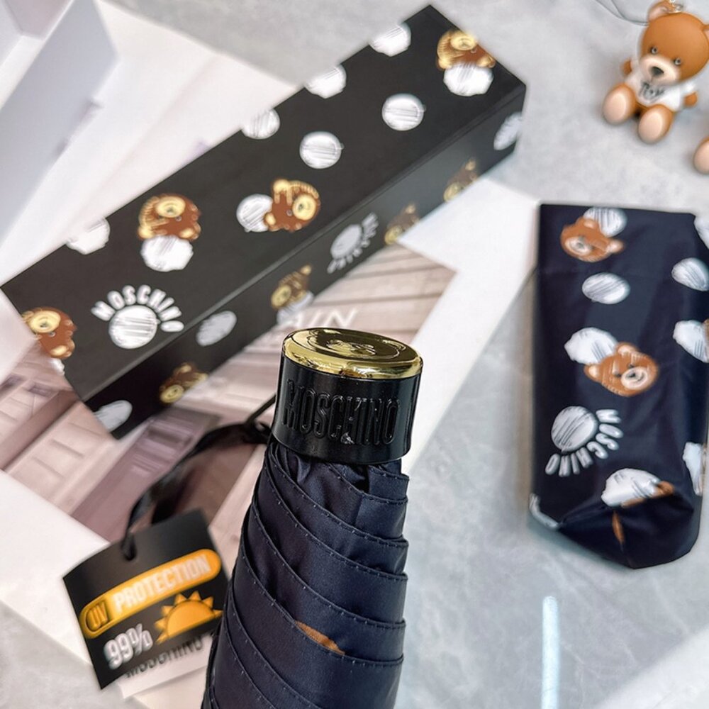 Moschino Teddy Bear Print Black Folding Umbrella - Picture 2 of 9